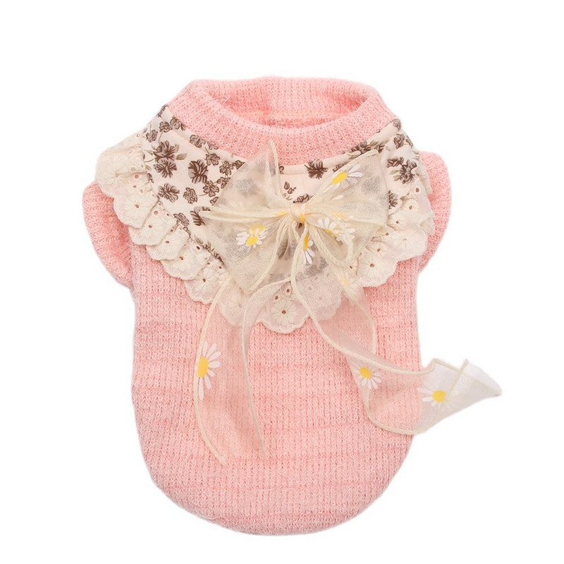 Nou câine, pisică, tricotat, pulover, cămașă cu fundul, design floral și cu fundă, pentru animale de companie, cățeluș, îmbrăcăminte de toamnă/iarnă