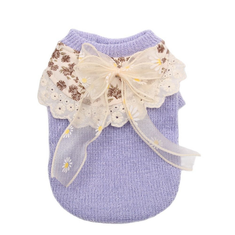 Nou câine, pisică, tricotat, pulover, cămașă cu fundul, design floral și cu fundă, pentru animale de companie, cățeluș, îmbrăcăminte de toamnă/iarnă