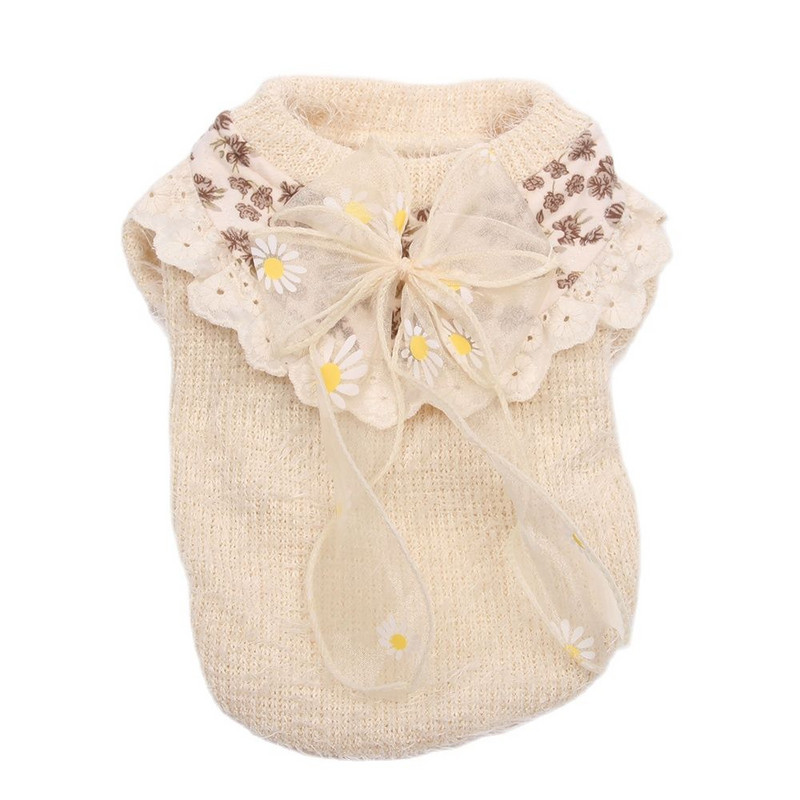 Nou câine, pisică, tricotat, pulover, cămașă cu fundul, design floral și cu fundă, pentru animale de companie, cățeluș, îmbrăcăminte de toamnă/iarnă