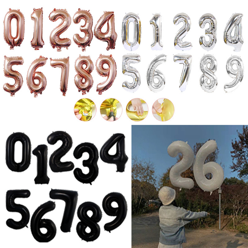 32 \ 40 colių skaitmeninės folijos helio balionas 0-9 balti juodi vaikų žaislai suaugusiems su gimtadieniu Vestuvių vakarėlio dekoracijos Kūdikių dušas