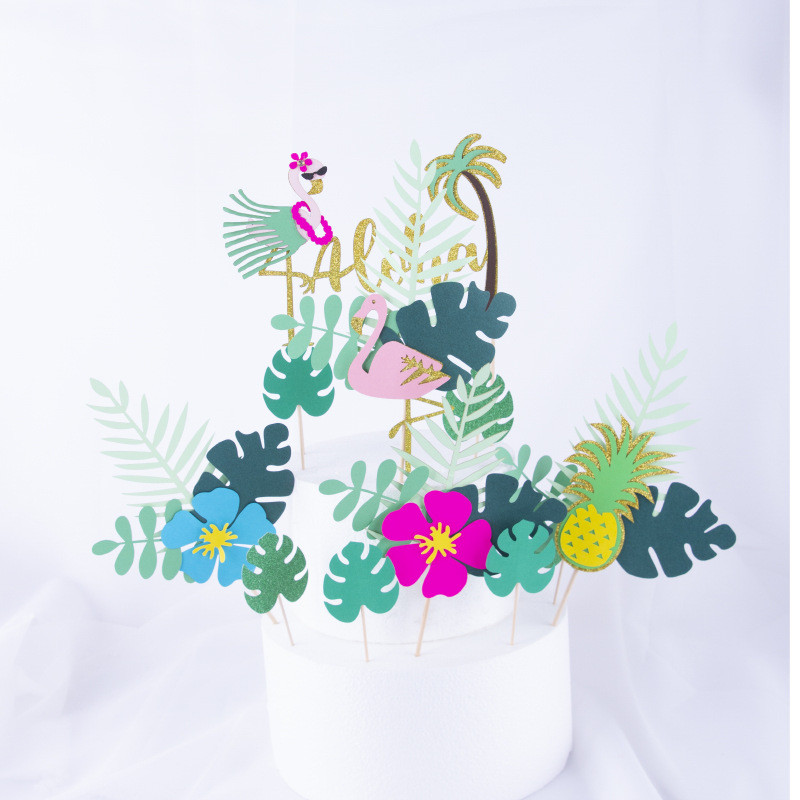 Trópusi levelek cupcake topperek Pálmalevél tortafeltétek Nyári partik dzsungel születésnapi parti hawaii luau party tortadísz