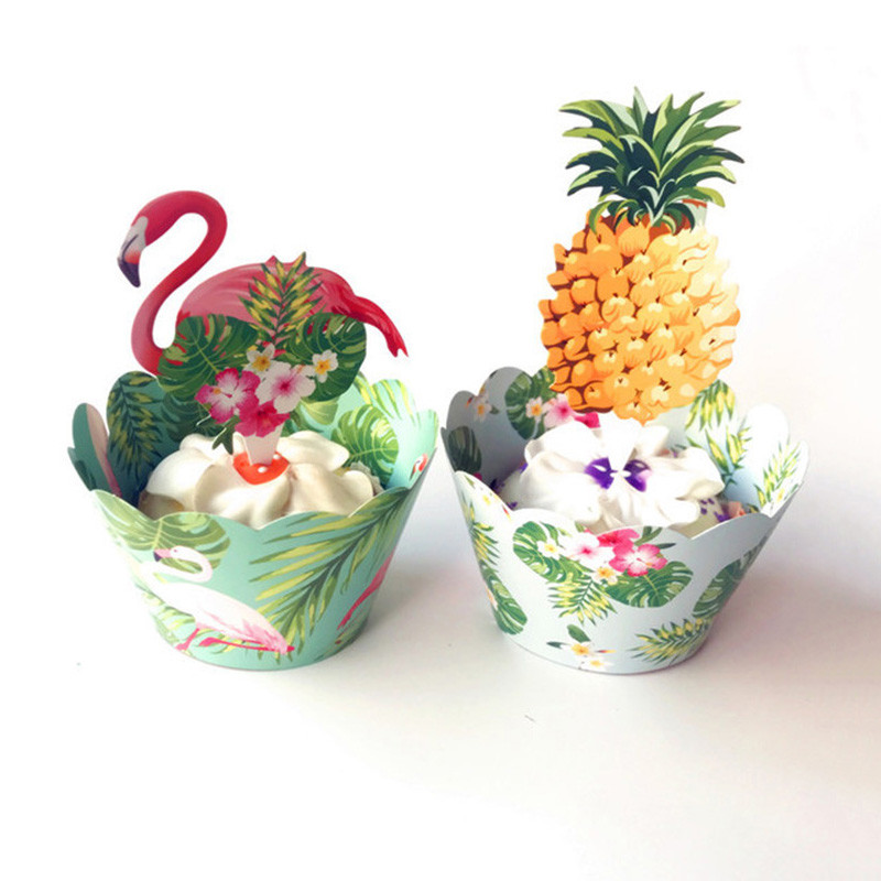 Trópusi levelek cupcake topperek Pálmalevél tortafeltétek Nyári partik dzsungel születésnapi parti hawaii luau party tortadísz