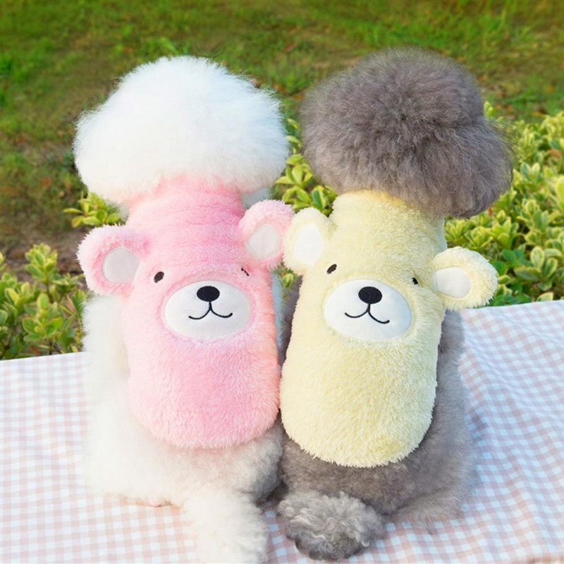 Modes mājdzīvnieku apģērbi omulīgi pieskārieni mājdzīvnieku veste, biezināta mājdzīvnieku suņa vilnas veste mētelis ziemas karikatūra lāča formas apģērbs ģērbšanās