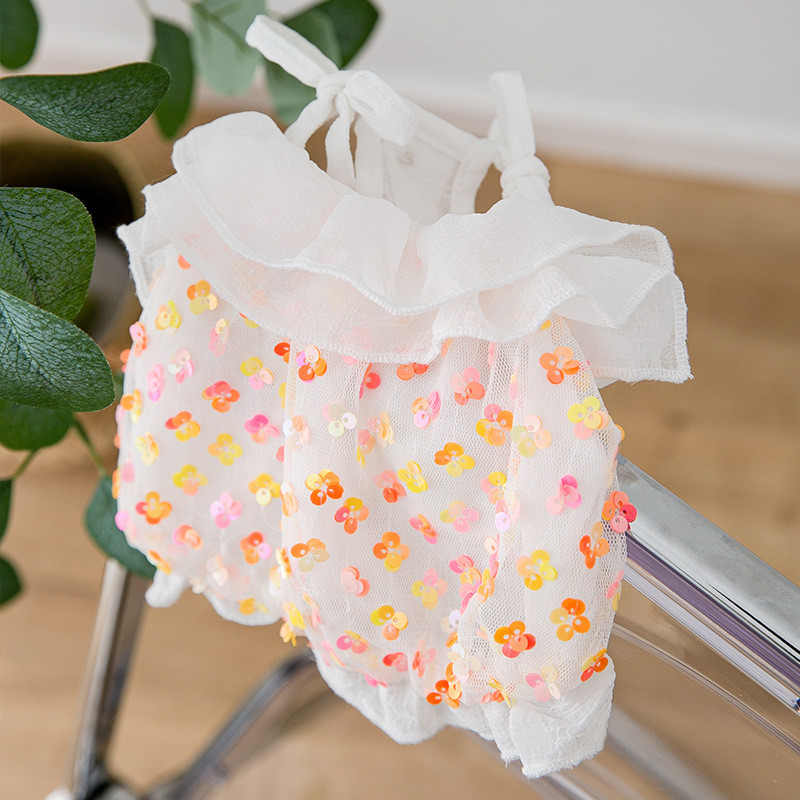 Šuniuko saldus plonas šifoninis diržas pavasario ir vasaros blizgučiais šunų liemenė Meškiuko stropas Vėsūs kvėpuojantys naminių gyvūnėlių drabužiai