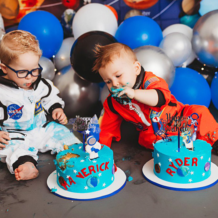 Topper pentru tort în spațiul cosmic Planetă rachetă Topper pentru tort din hârtie pentru copii, băiat, decorare la mulți ani, astronaut, consumabile pentru petreceri