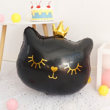 DIY Cartoon Crown Cat Head Αλουμινόχαρτο με ήλιο Μπαλόνια Κορίτσια Αγόρια Γενέθλια Ημέρα του Αγίου Βαλεντίνου Διακοσμήσεις για γαμήλια πάρτι Baby Shower