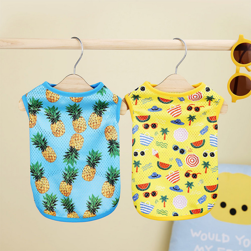 Nyári kisállat kutyaruhák vékony kutyahűtő mellény lélegző hálós kisállatruházat gyümölcsnyomtatás kis közepes kutyák macskák chihuahua póló