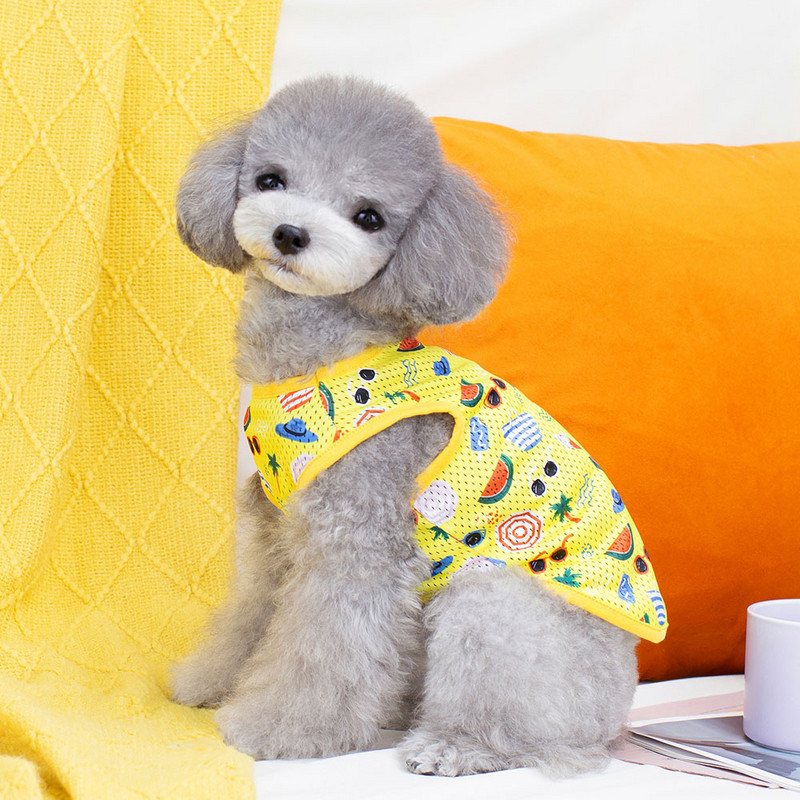 Nyári kisállat kutyaruhák vékony kutyahűtő mellény lélegző hálós kisállatruházat gyümölcsnyomtatás kis közepes kutyák macskák chihuahua póló