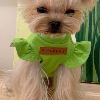 Γιλέκο με ιπτάμενα μανίκια Ρούχα για σκύλους για κατοικίδια Βαμβακερά ρούχα για σκύλους Λεπτά σούπερ μικρού χαριτωμένα μασκότ για καλοκαιρινά πράσινα αγόρια Chihuahua