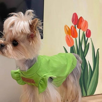 Γιλέκο με ιπτάμενα μανίκια Ρούχα για σκύλους για κατοικίδια Βαμβακερά ρούχα για σκύλους Λεπτά σούπερ μικρού χαριτωμένα μασκότ για καλοκαιρινά πράσινα αγόρια Chihuahua