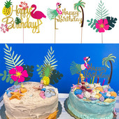 Hawaii trópusi esküvői parti flamingó ananászos aloha leveles tortafestékek nyári születésnapi buli díszítő cupcake topper