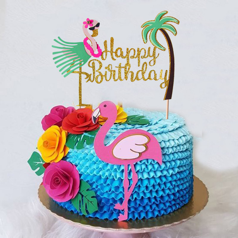 Hawaii trópusi esküvői parti flamingó ananászos aloha leveles tortafestékek nyári születésnapi buli díszítő cupcake topper