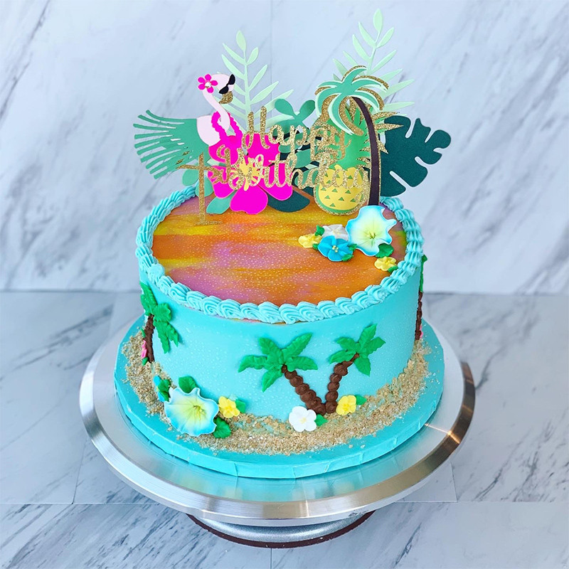 Hawaii trópusi esküvői parti flamingó ananászos aloha leveles tortafestékek nyári születésnapi buli díszítő cupcake topper