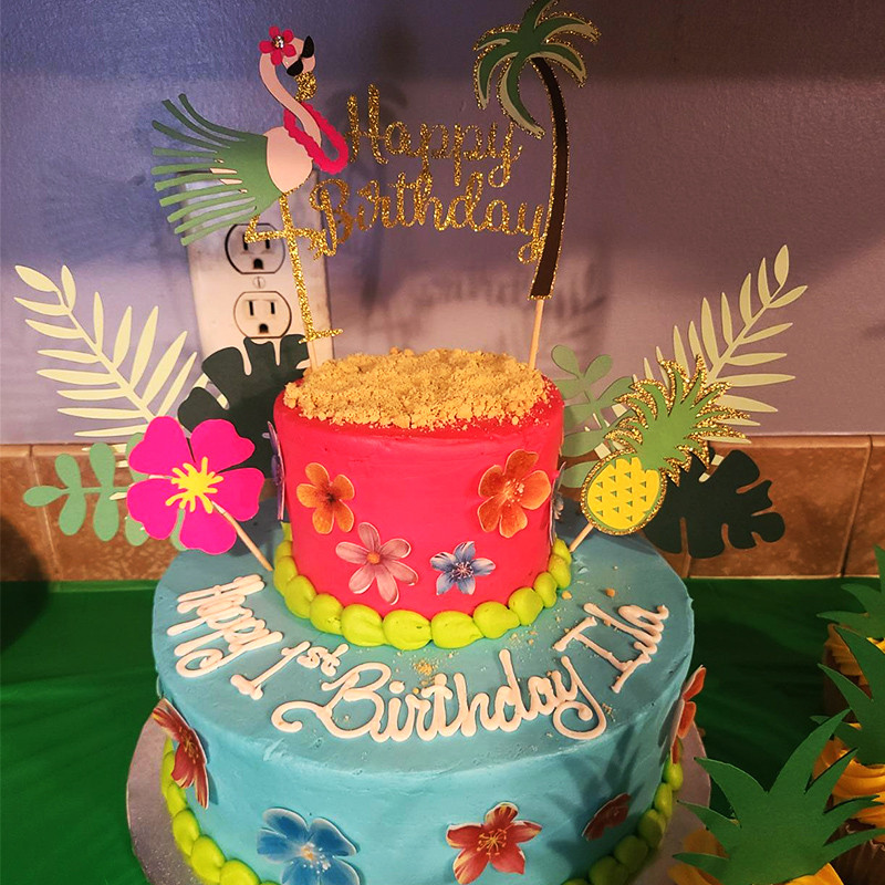 Hawaii trópusi esküvői parti flamingó ananászos aloha leveles tortafestékek nyári születésnapi buli díszítő cupcake topper