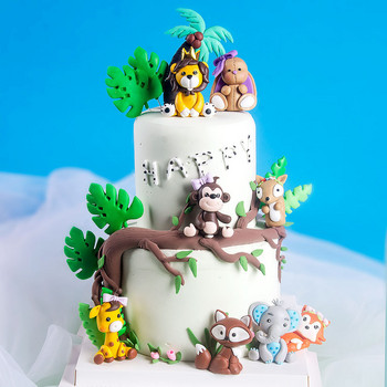 Топпер за торта с животни Лъв Тигър Топпер за кексчета за джунгла Сафари Декорации за рожден ден