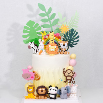 Топпер за торта с животни Лъв Тигър Топпер за кексчета за джунгла Сафари Декорации за рожден ден