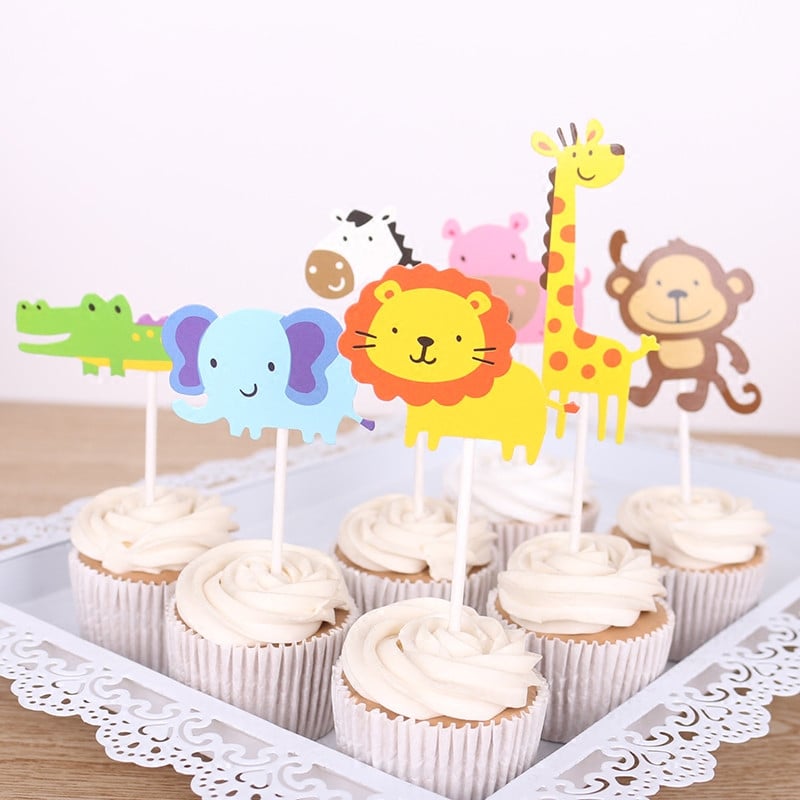 Animal Cake Topper Lion Tiger Cupcake Topper για διακοσμήσεις για πάρτι γενεθλίων σαφάρι ζούγκλας