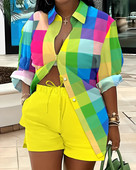 Nagy méretű őszi divatnyomtatás, kétrészes női szett Alkalmi bő, hosszú ujjú ingek Rövidnadrágok kétrészes női öltöny