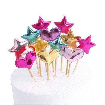 10 бр. Цветен топер за торта Crown Star Heart Честит рожден ден Консумативи за декорация на торта Baby Shower Декорация Сватбен кекс