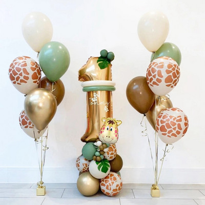 Wild One Green Latex Heliu Globos 30 buc Set de baloane cu numere de animale din junglă Safari pentru copii 1 2 3 ani Decorații pentru petrecerea de aniversare