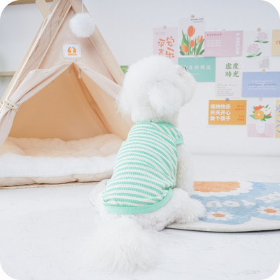 Βαμβακερά ρούχα για σκύλους κατοικίδιων ζώων Καλοκαιρινό γιλέκο σκύλου με αναπνεύσιμο ριγέ ρούχο γιλέκο για γάτα Τσιουάουα Αξεσουάρ σκύλου Πουκάμισο για σκύλους γατάκι