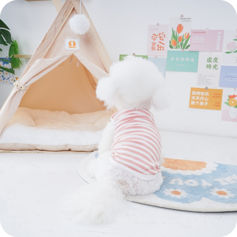 Βαμβακερά ρούχα για σκύλους κατοικίδιων ζώων Καλοκαιρινό γιλέκο σκύλου με αναπνεύσιμο ριγέ ρούχο γιλέκο για γάτα Τσιουάουα Αξεσουάρ σκύλου Πουκάμισο για σκύλους γατάκι