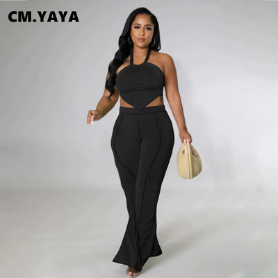 CM.YAYA Active Plus Size Femei Două 2 Piese Set ținute pentru vara 2022 Pantaloni cu picioare largi și Crop Top Trening Sport Trening