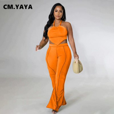 CM.YAYA Active Plus Size Femei Două 2 Piese Set ținute pentru vara 2022 Pantaloni cu picioare largi și Crop Top Trening Sport Trening