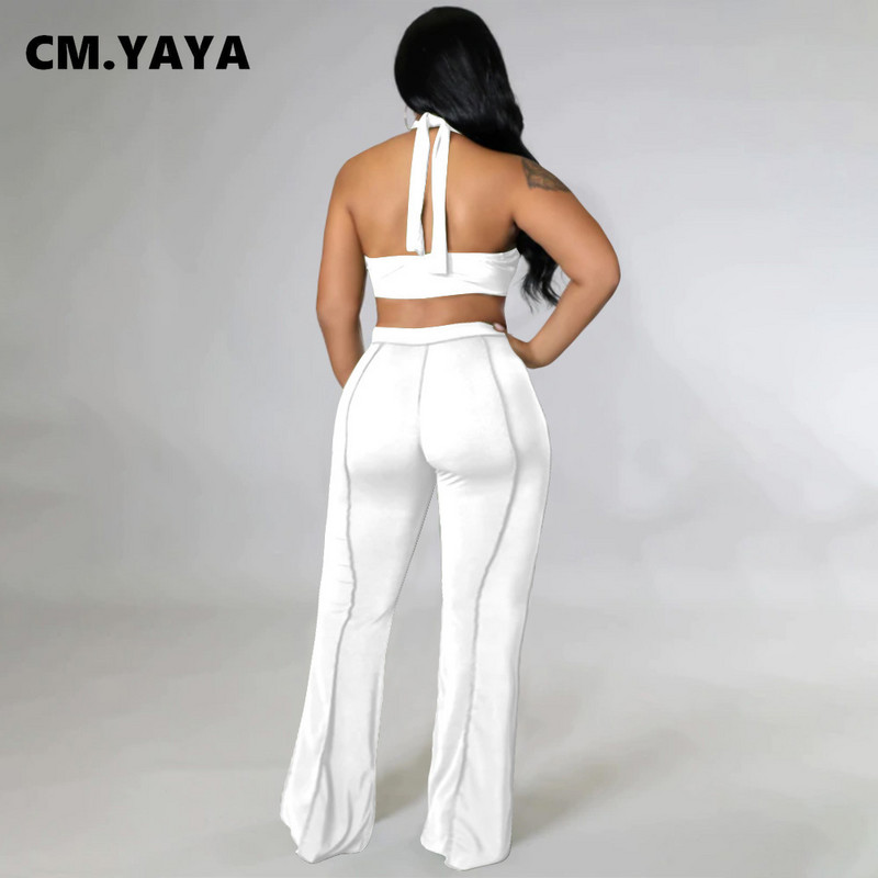 CM.YAYA Active Plus Size Femei Două 2 Piese Set ținute pentru vara 2022 Pantaloni cu picioare largi și Crop Top Trening Sport Trening