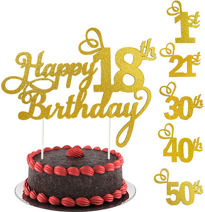1PC Topper pentru tort La mulți ani, 1, 18, 21, 30, 40, 50 de ani, pentru decorarea tortului de ziua de naștere, articole de bomboane pentru petrecere, pentru Baby Shower