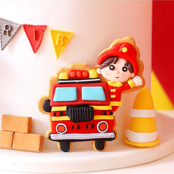 Пожарникари Кукла Мека керамика Декорация на торта за рожден ден Торта за торта Пожарна кола Парти Детско парти Едногодишно рожден ден Момче 1-ви Baby Shower