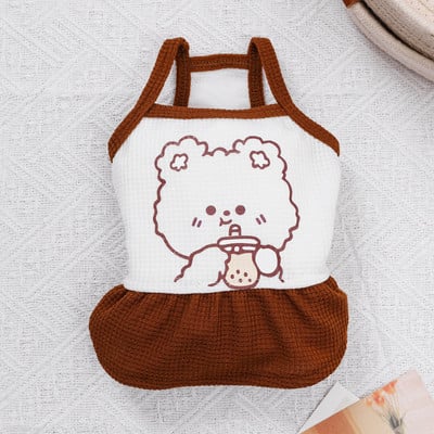 Pavasario vasaros katės ir šuns drabužiai mažiems ir vidutiniams naminiams gyvūnėliams vaflinis kvėpuojantis tinklelis, mielas dirželis, kuprinėlis, suknelė šuniuko drabužiai