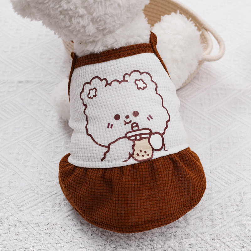 Pavasario vasaros katės ir šuns drabužiai mažiems ir vidutiniams naminiams gyvūnėliams vaflinis kvėpuojantis tinklelis, mielas dirželis, kuprinėlis, suknelė šuniuko drabužiai