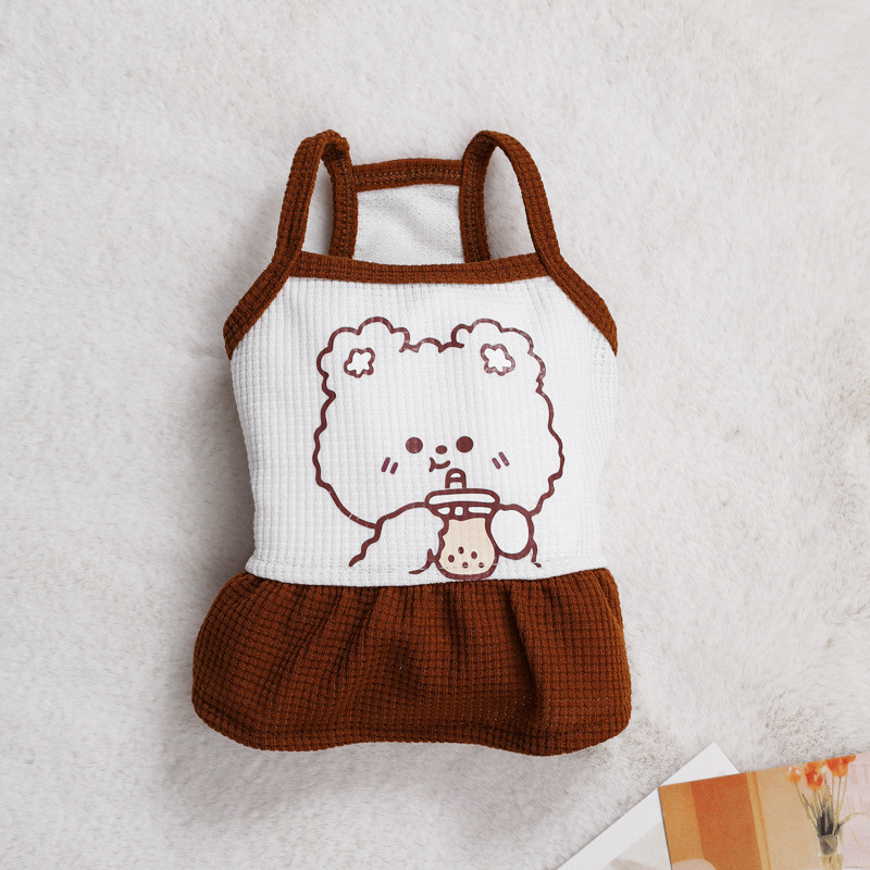 Pavasario vasaros katės ir šuns drabužiai mažiems ir vidutiniams naminiams gyvūnėliams vaflinis kvėpuojantis tinklelis, mielas dirželis, kuprinėlis, suknelė šuniuko drabužiai