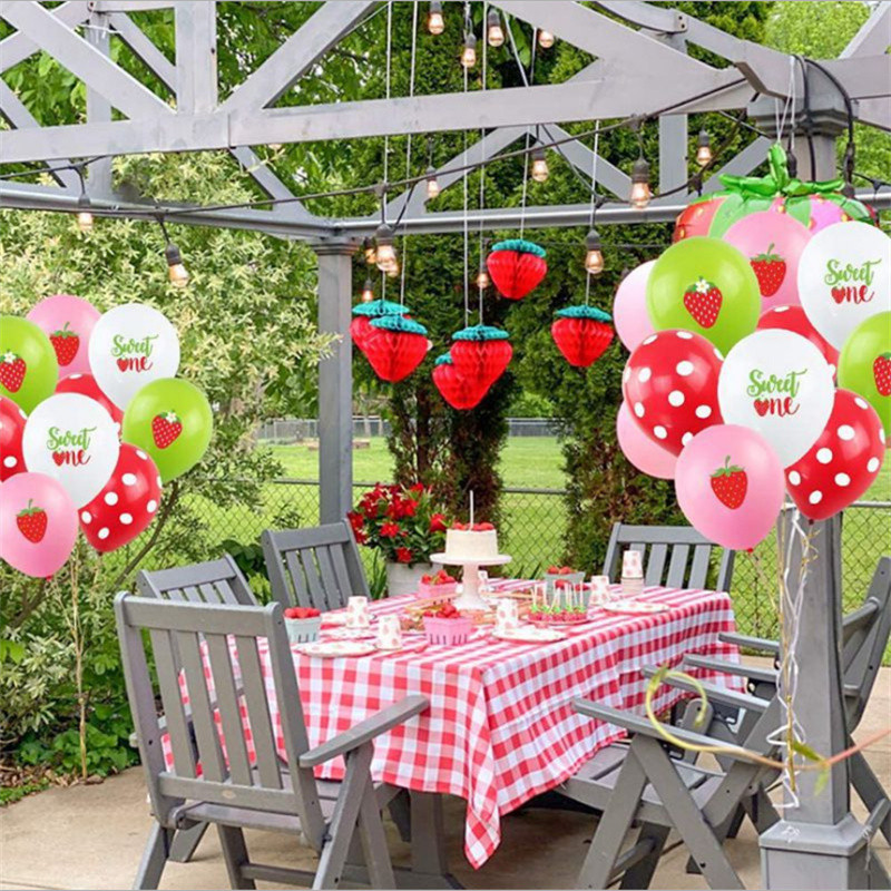 16 vnt. Braškių tema Vasaros saldus vakarėlis kūdikio gimtadienio vakarėlis latekso balionų rinkinio dekoravimo rekvizitai