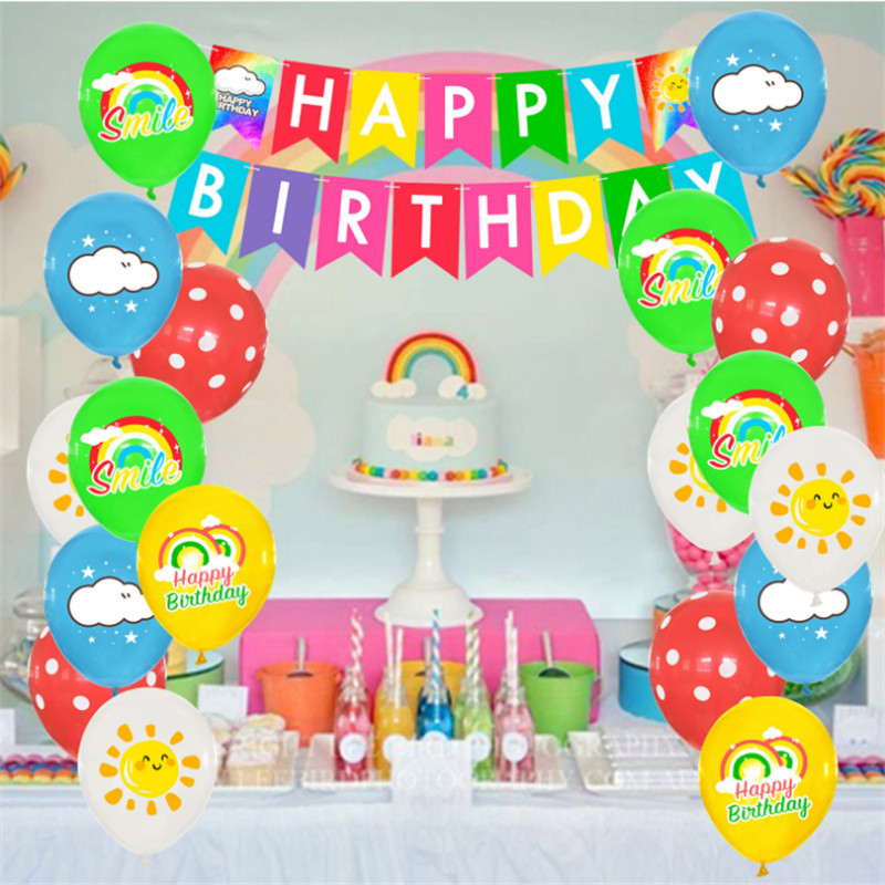 Gyermek születésnapi parti dekoráció zászló húzó öltöny felhő szivárvány latex színű lufi 12 hüvelykes