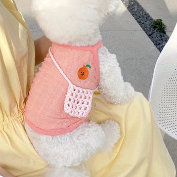 Жилетка с прашка за домашни любимци с лимонов принт Летни дрехи за кучета Едноцветна кучешка риза Тънка дишаща оранжева за малки и средни чихуахуа Перо