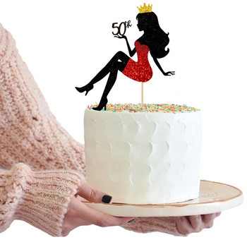 Нови високи токчета Lady Girl Cake Topper 18th to 90th Happy Birthday Cake Decorations Theme Queen Cupcake Topper Парти консумативи