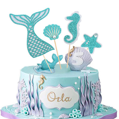 4 bucăți/set Coadă de sirenă Starfish Cake Toppers Drapel Copii Birthday Party Decorat Cupcake Topper Nunta Baby Shower