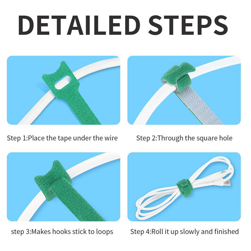 20Pcs 15/20CM Δεσμοί καλωδίων Επαναχρησιμοποιήσιμος με γάντζο και βρόχο Κορδόνι Διοργανωτής συρμάτινων δεσμών Πανί μικροϊνών Οργανωτής διαχείρισης καλωδίων