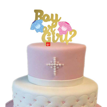 Тя или Той Топери за торта за рожден ден Момче или момиче Рисувани акрилни знамена за торта Babyshower Декор за печене на торта за рожден ден Той или тя