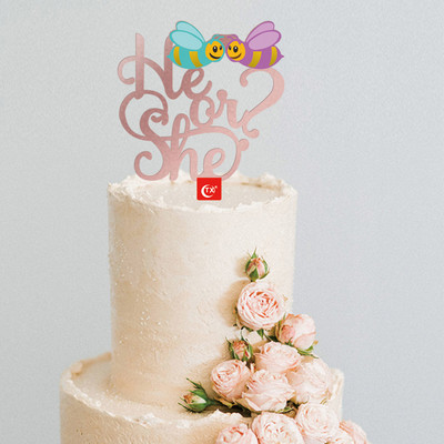 Ő vagy ő születésnapi tortasütők fiú vagy lány festett akril torta zászlók babazuhany születésnapi buli tortasütés dekor Ő vagy ő