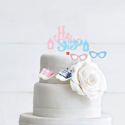 Ő vagy ő születésnapi tortasütők fiú vagy lány festett akril torta zászlók babazuhany születésnapi buli tortasütés dekor Ő vagy ő
