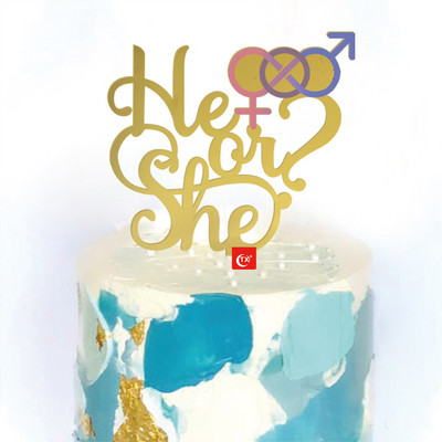 Ő vagy ő születésnapi tortasütők fiú vagy lány festett akril torta zászlók babazuhany születésnapi buli tortasütés dekor Ő vagy ő