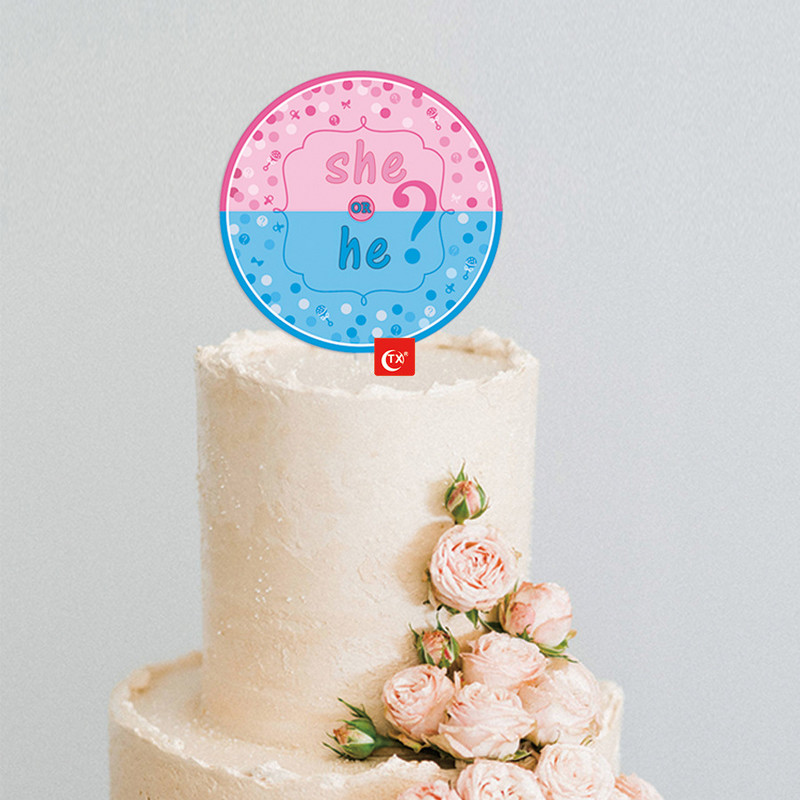 Ő vagy ő születésnapi tortasütők fiú vagy lány festett akril torta zászlók babazuhany születésnapi buli tortasütés dekor Ő vagy ő