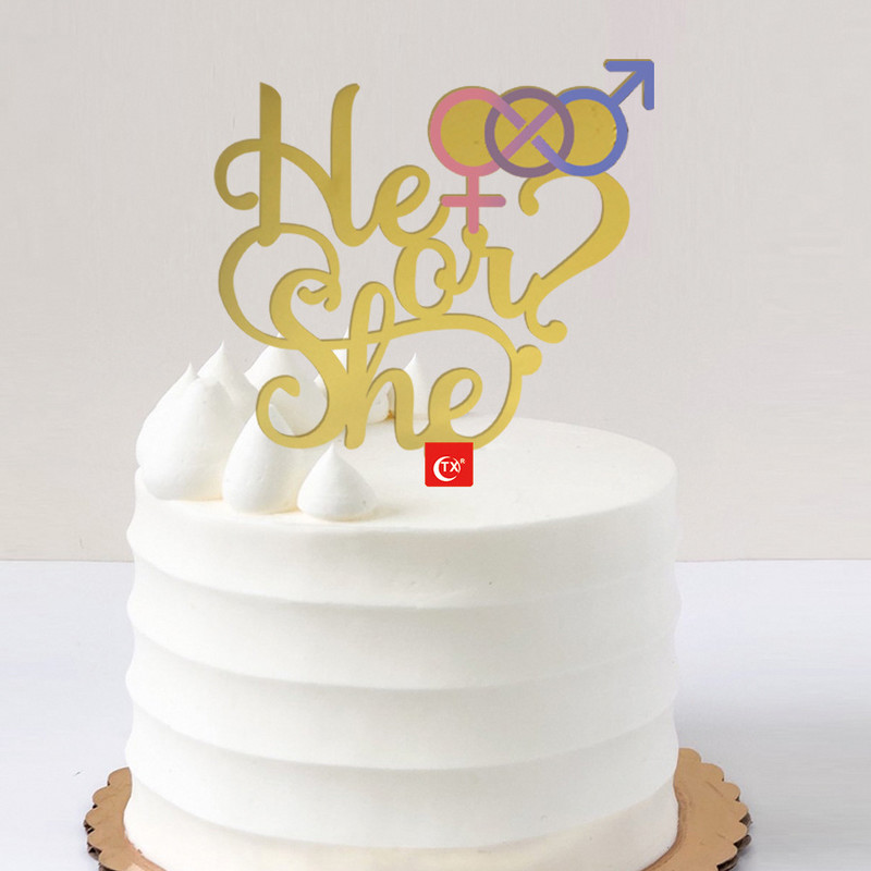 Ő vagy ő születésnapi tortasütők fiú vagy lány festett akril torta zászlók babazuhany születésnapi buli tortasütés dekor Ő vagy ő