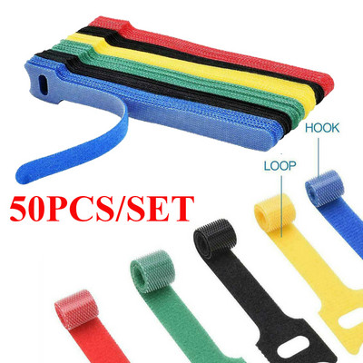 50 bucăți bandă fixă autoadezivă din nailon sârmă de prindere pentru cabluri reutilizabile cu cârlig și buclă de fixare bandă curea sârmă sârmă