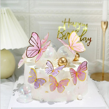 7 бр. Розови златни пеперуди Покрития за торта за Честит рожден ден Покрития за торта Сладък рожден ден на момичето Baby Shower Еднорог Покрив за торта