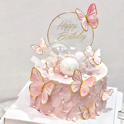 7 бр. Розови златни пеперуди Покрития за торта за Честит рожден ден Покрития за торта Сладък рожден ден на момичето Baby Shower Еднорог Покрив за торта