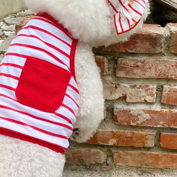Καλοκαιρινό ριγέ γιλέκο για σκύλους με καπέλο για κατοικίδιο ζώο Teddy Pomeranian Dogs Puppy Yorkshire Dog Outfits Ρούχα για σκύλο T-shirt